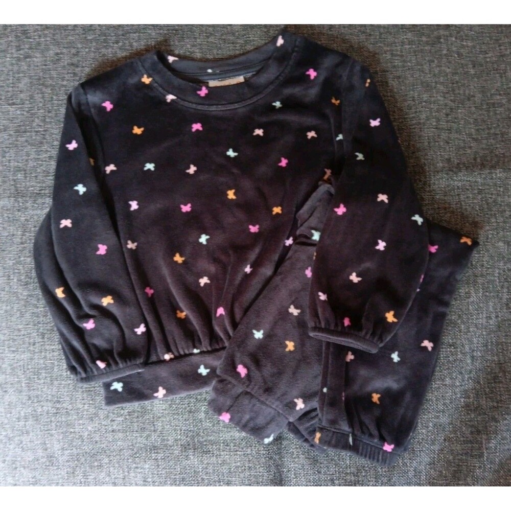 Cat And Jack Hoodie And Pants Size 3 Black With Butterflies Velour